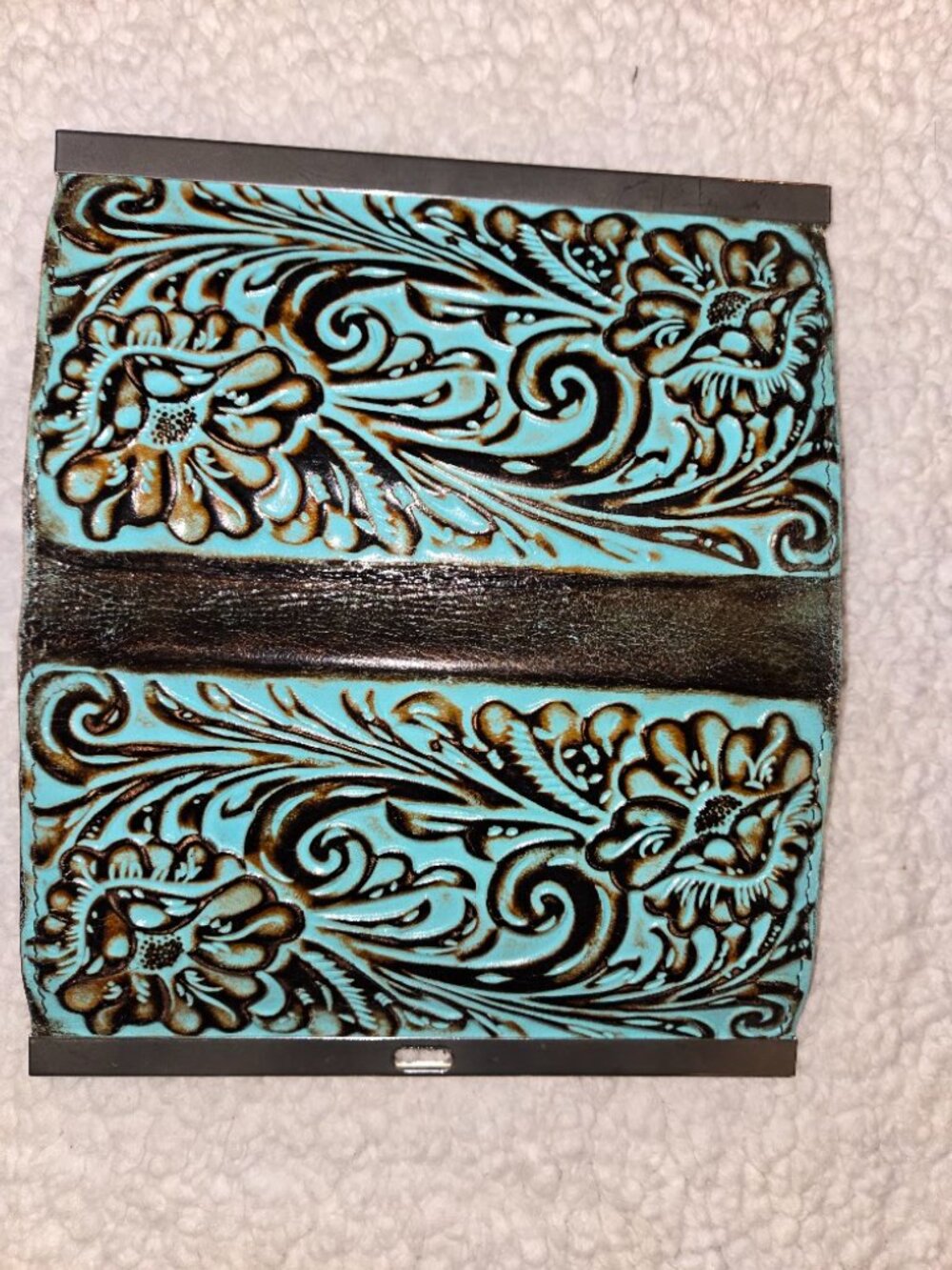 Patricia Nash Tooled Turquoise Leather Kiss Lock Checkbook Wallet Organizer - Picture 4 of 8